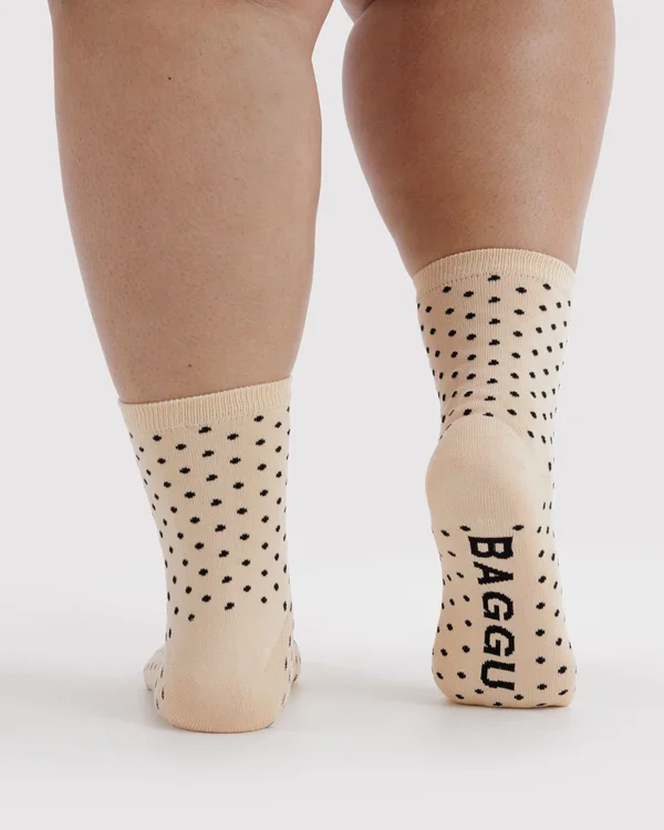 Crew Sock - Micro Cream and Black Polka Dot - Size: OS