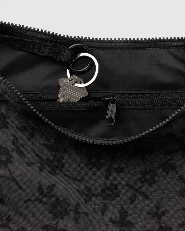Medium Nylon Crescent Bag - Charcoal Ditsy Floral - Material: heavyweight-nylon