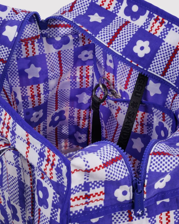 Large Nylon Market Bag - Market Plaid Blue - Size: OS