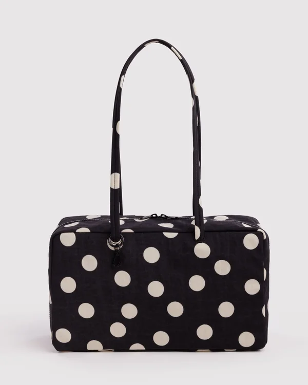 Medium Nylon Bowler Bag - Black And Cream Polka Dot - Material: heavyweight-nylon