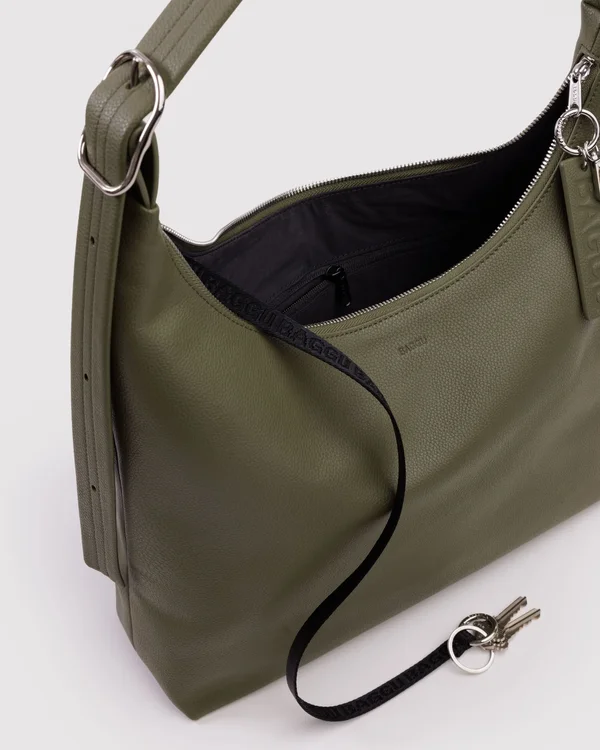 Recycled Leather Shoulder Bag - Loden - Size: OS