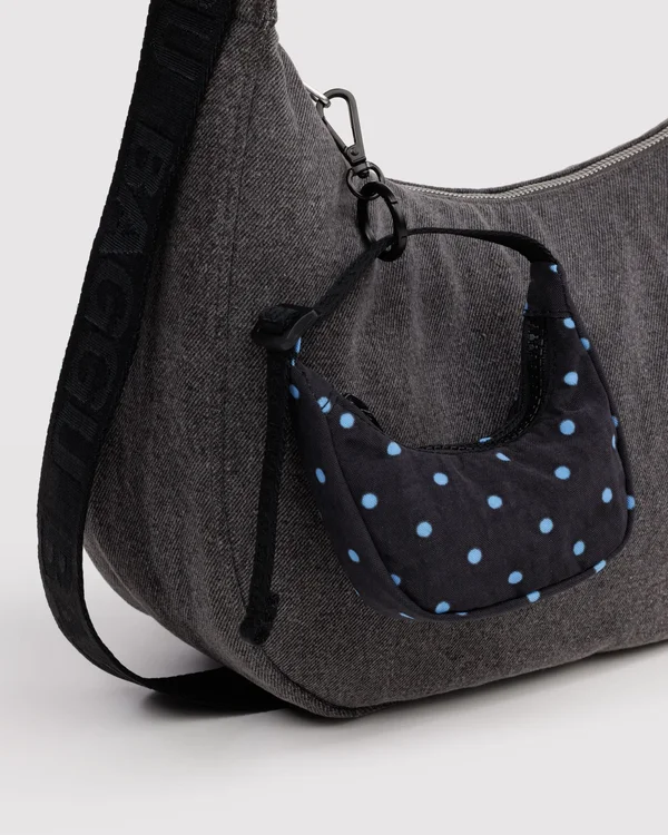 Crescent Bag Charm - Black And Sky Blue Micro Dot - Material: heavyweight-nylon