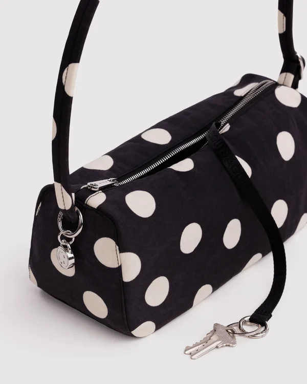 Nylon Loaf Bag - Black And Cream Polka Dot