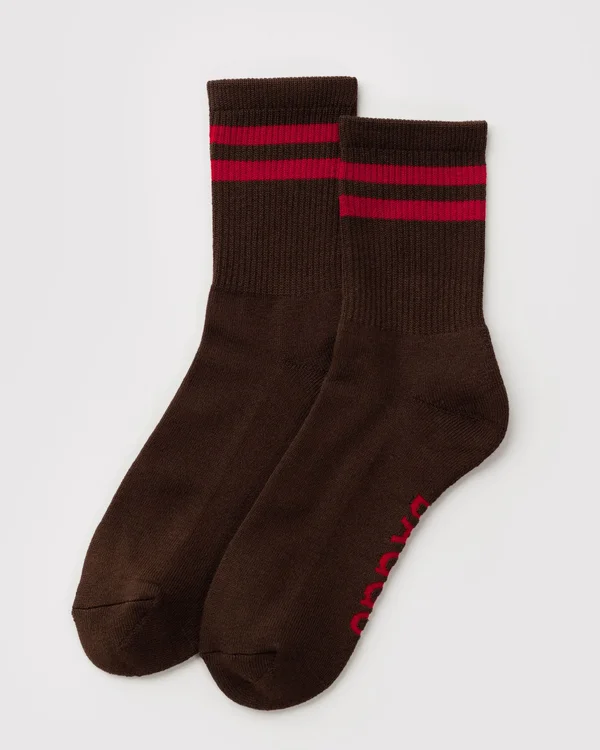 Ribbed Sock - Coffee Stripe - Material: organic-cotton