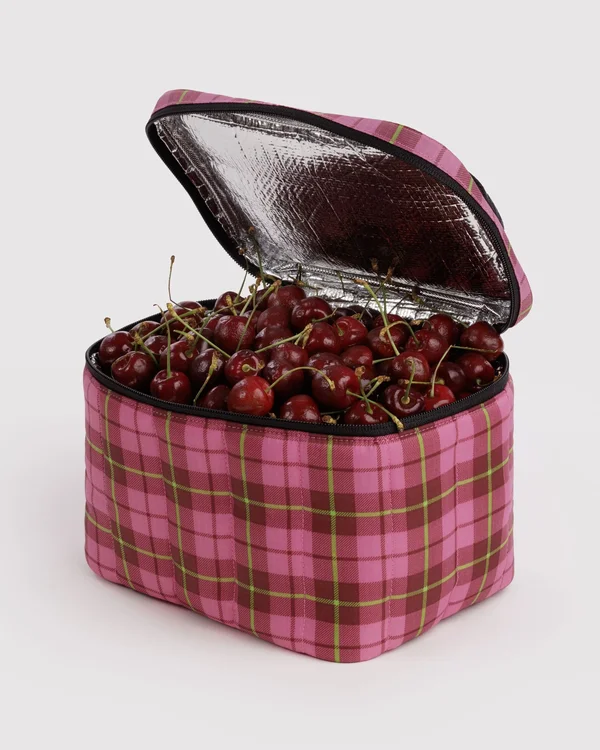 Puffy Lunch Bag - Azalea Pink Tartan - Material: ripstop-nylon