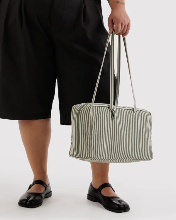 Medium Nylon Bowler Bag - Sage Stripe