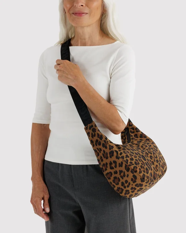 Medium Nylon Crescent Bag - Leopard - Material: heavyweight-nylon