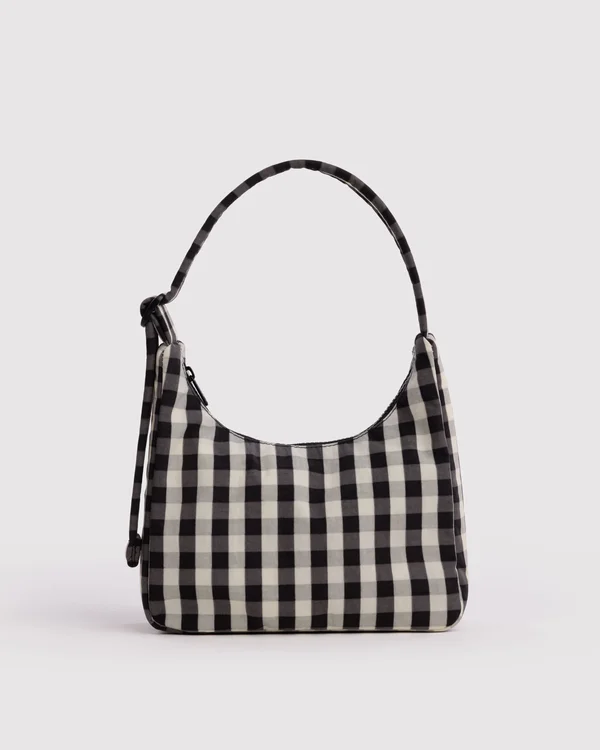 Mini Nylon Shoulder Bag - Black And Cream Gingham - Material: heavyweight-nylon