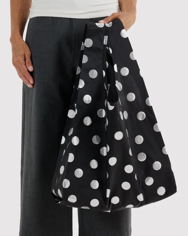 Standard Baggu - Silver Metallic Polka Dot