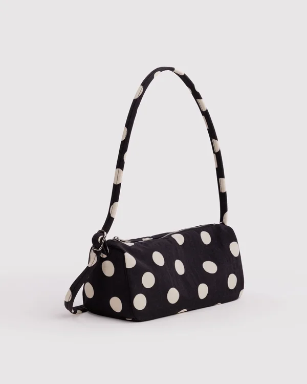 Nylon Loaf Bag - Black And Cream Polka Dot
