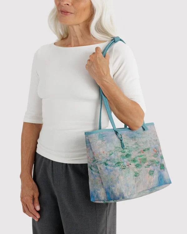 Medium Nylon Reversible Tote - Water Lilies Claude Monet - Material: heavyweight-nylon