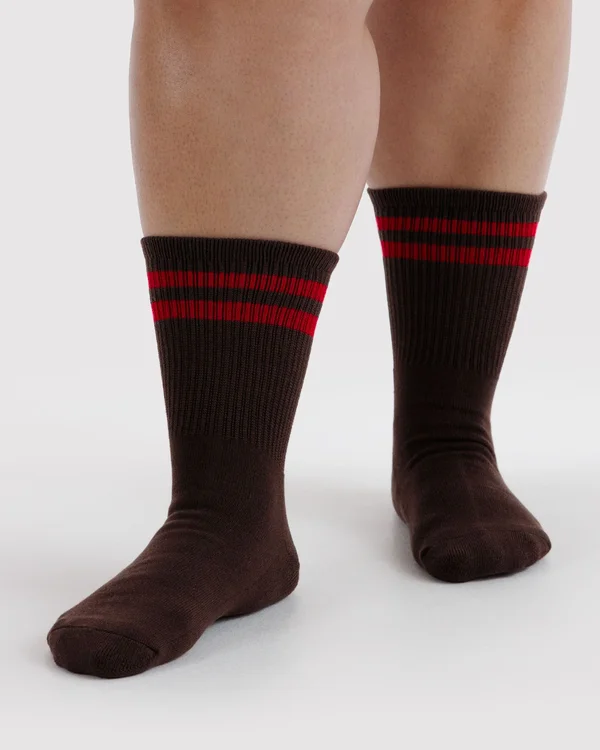 Ribbed Sock - Coffee Stripe - Material: organic-cotton