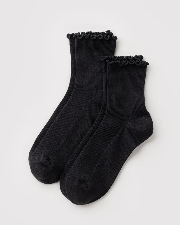 Lettuce Edge Sock Set of 2 - Black - Material: organic-cotton