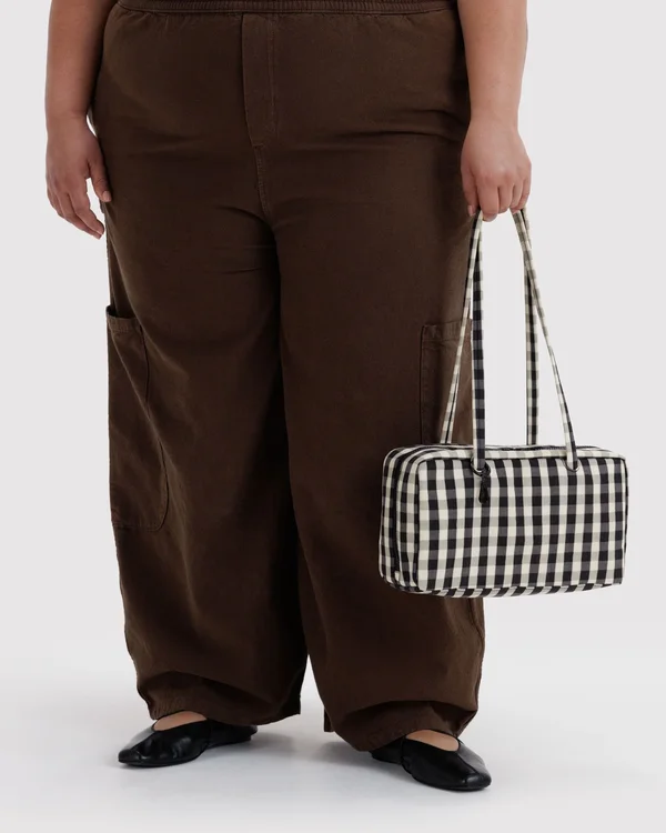 Nylon Bowler Bag - Black And Cream Gingham - Size: OS